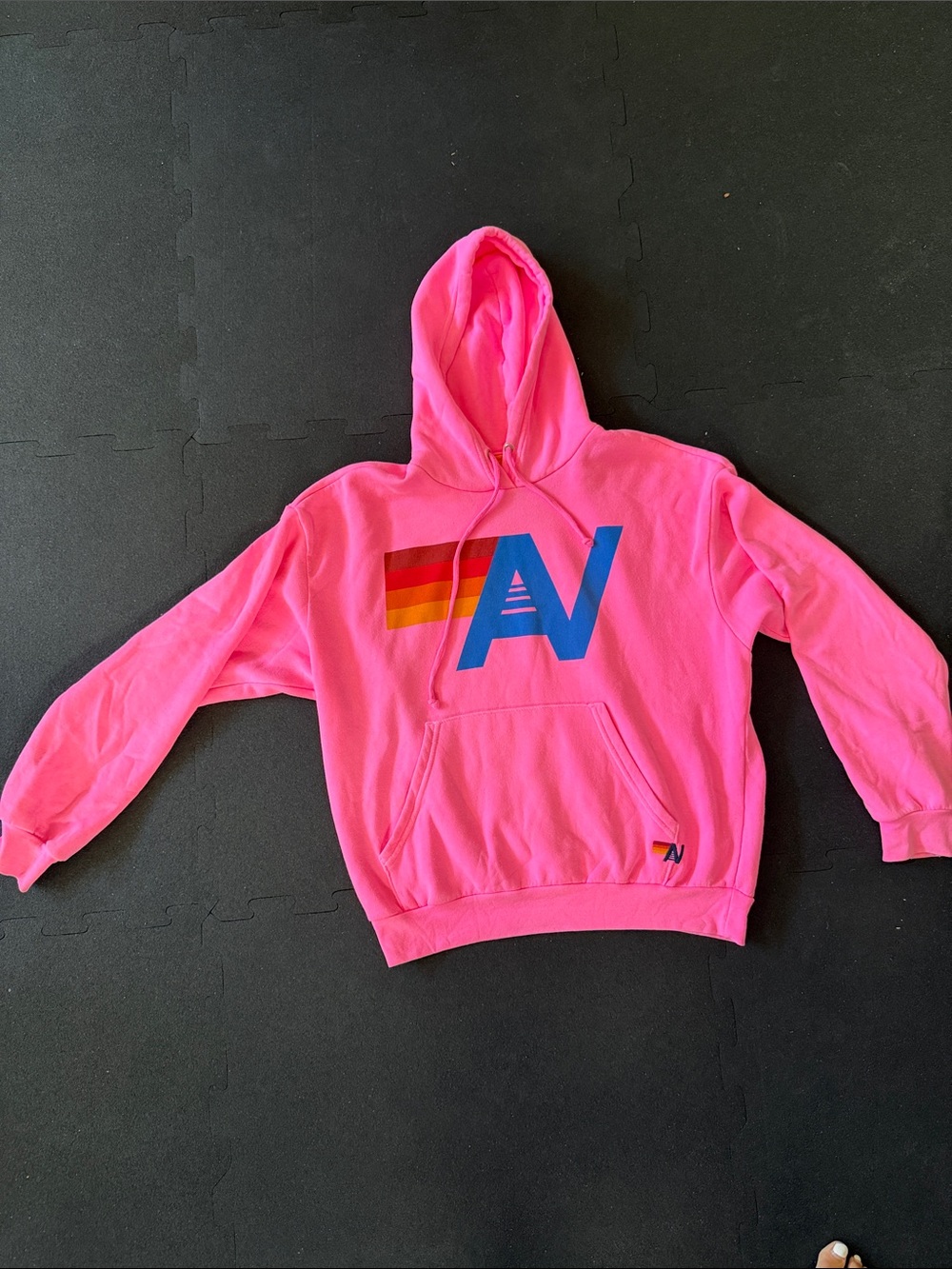 Aviator Nation Women’s XS Neon Pink Hoodie with Rainbow Accent